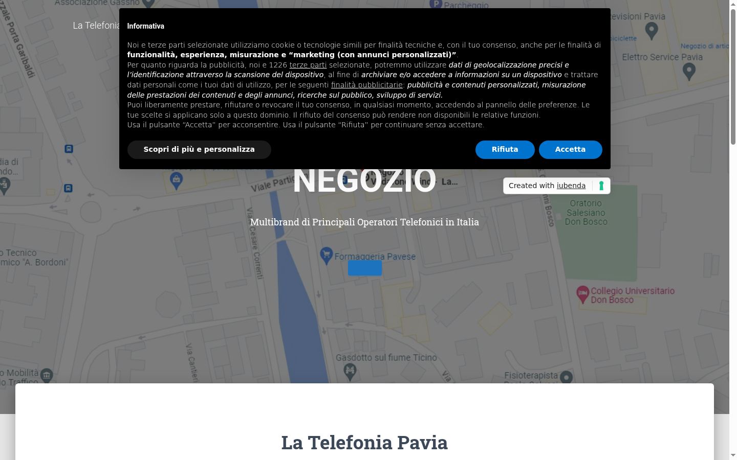 Screenshot del banner di consenso mostrato prima di qualsiasi interazione