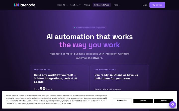Screenshot of latenode.com