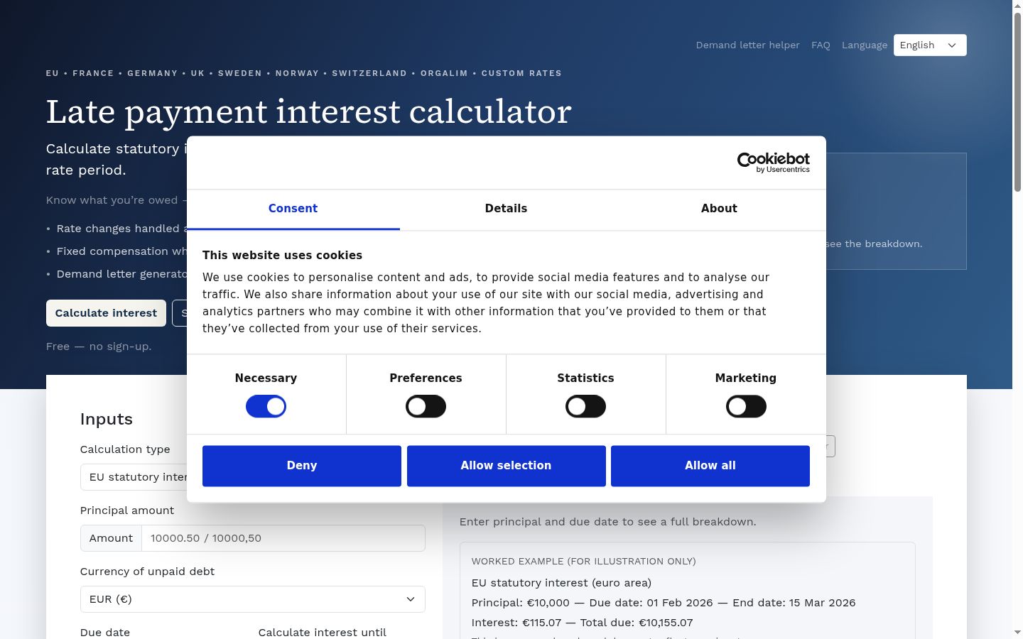 Screenshot of the consent banner shown before any interaction