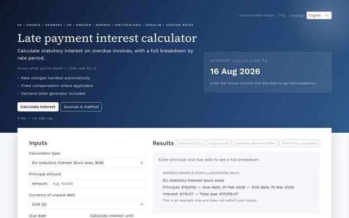 Screenshot of latepaymentinterest.com
