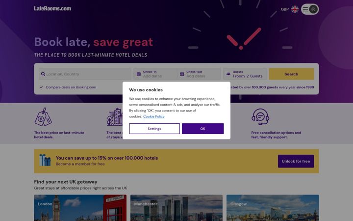Screenshot von laterooms.com