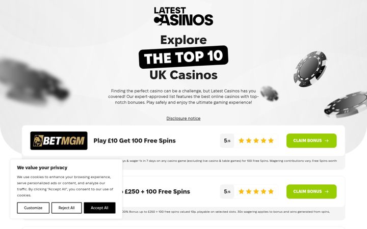 Screenshot of latestcasinos.com