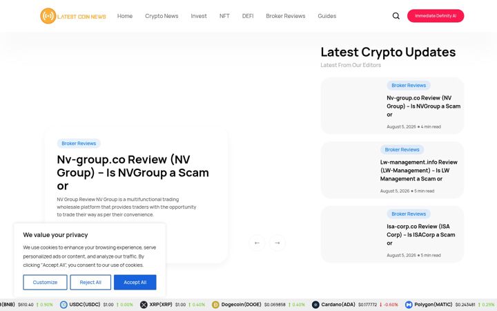 Screenshot of latestcoinnews.com