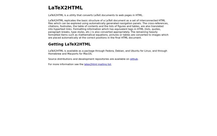 Screenshot of latex2html.org