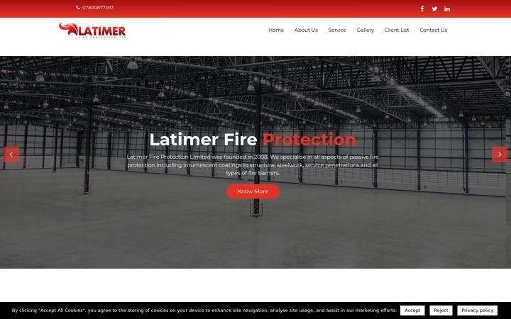 Screenshot of latimerfireprotection.co.uk