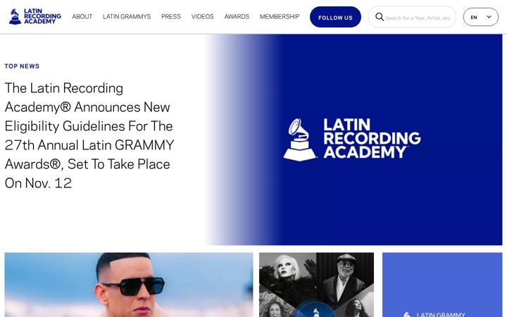 Screenshot of latingrammy.com