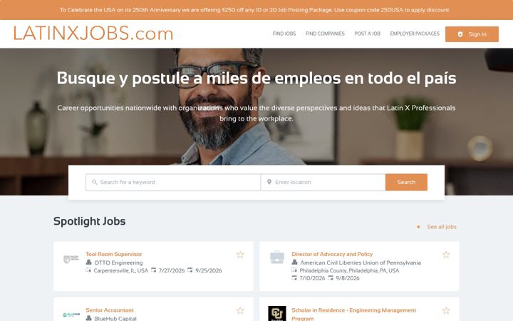 Screenshot of latinxjobs.com