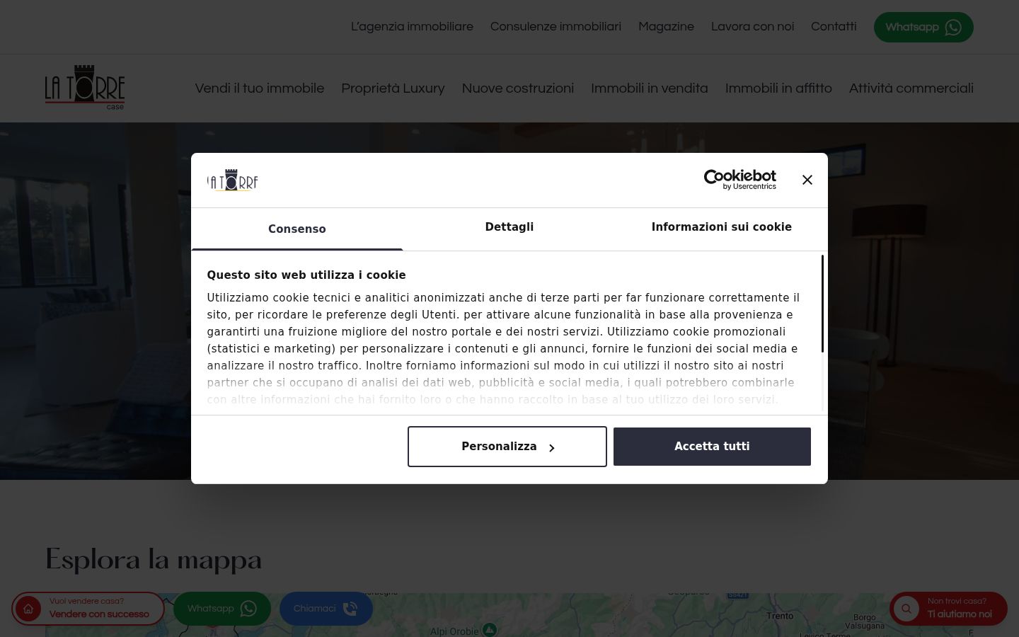 Screenshot del banner di consenso mostrato prima di qualsiasi interazione