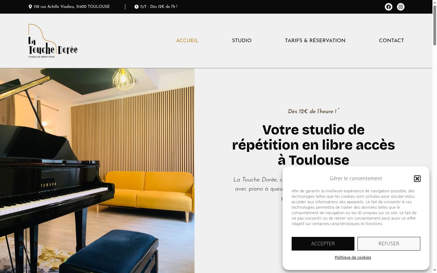 Capture d'écran de la bannière de consentement affichée avant toute interaction