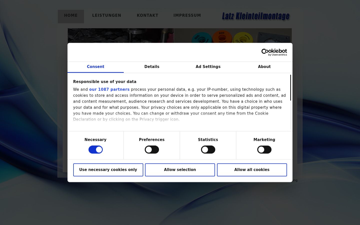 Screenshot des Einwilligungsbanners vor jeglicher Interaktion