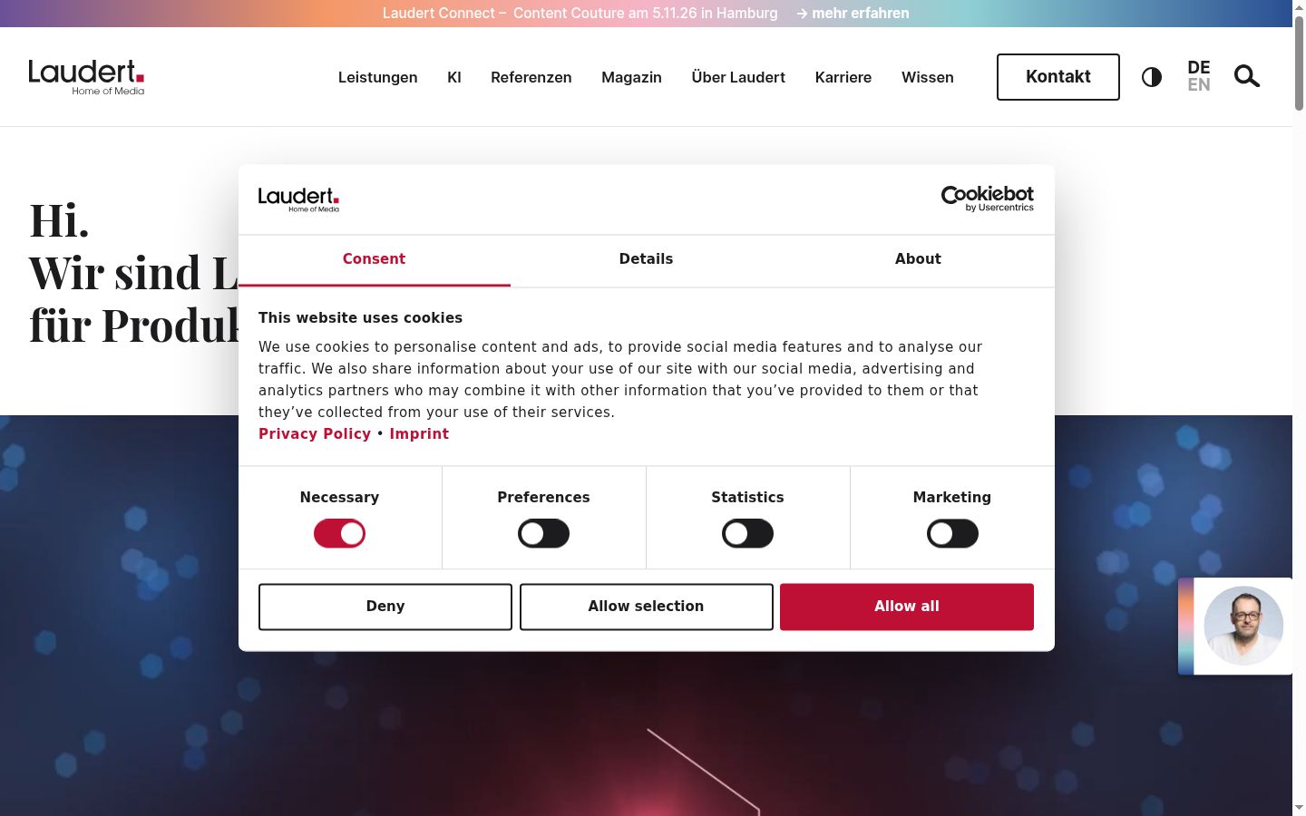 Capture d'écran de la bannière de consentement affichée avant toute interaction