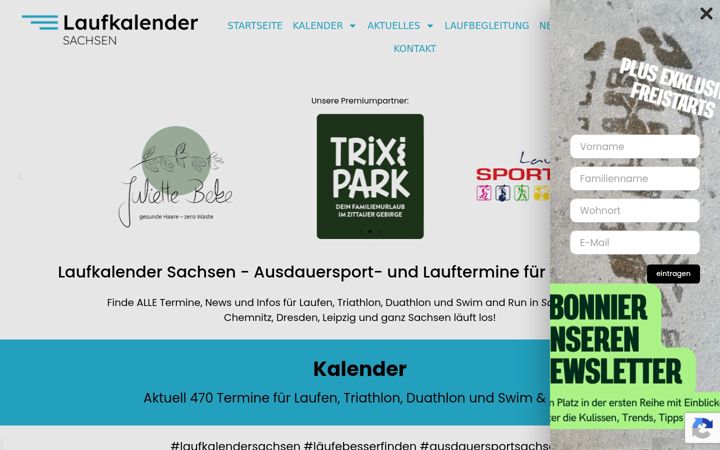 Screenshot of laufkalendersachsen.de