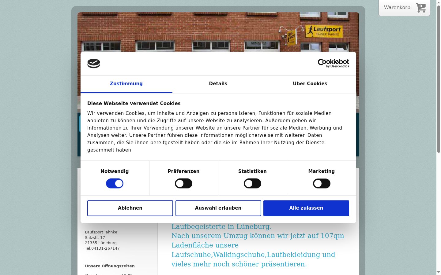 Screenshot des Einwilligungsbanners vor jeglicher Interaktion