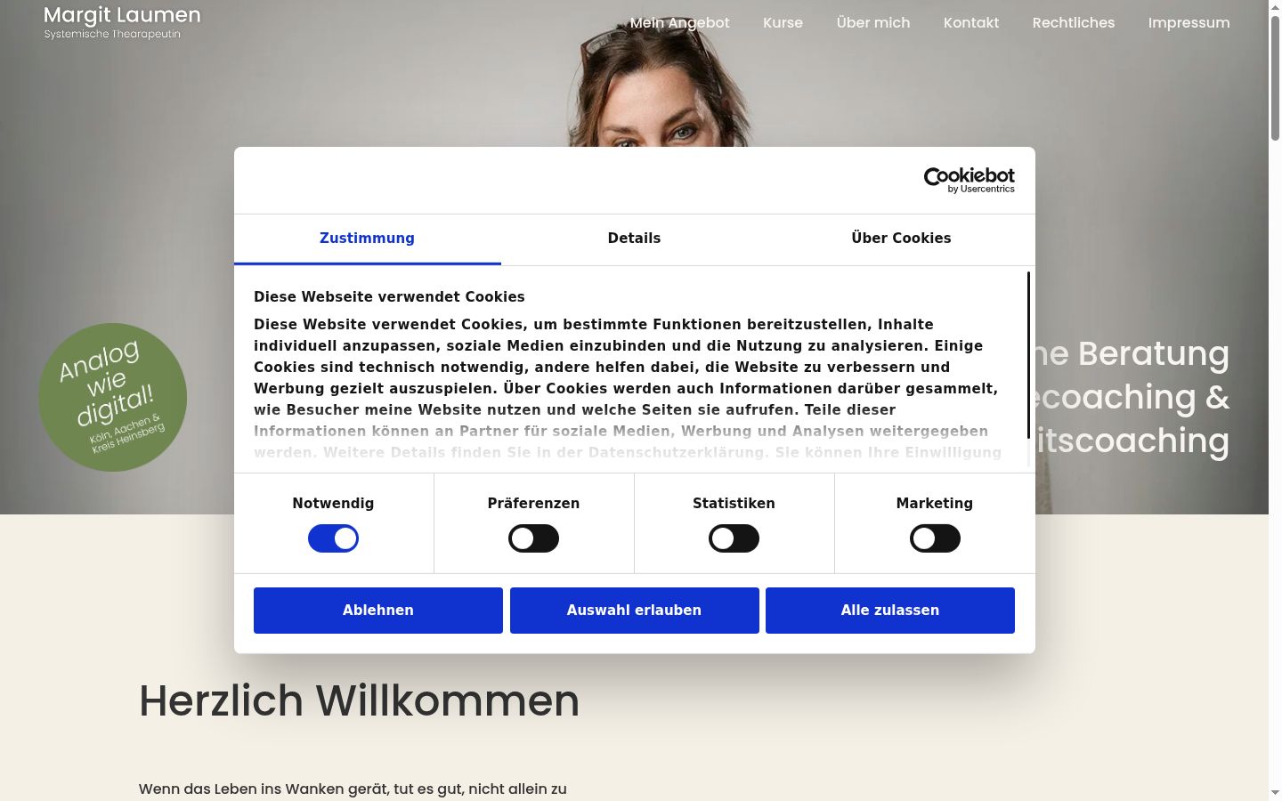 Screenshot des Einwilligungsbanners vor jeglicher Interaktion
