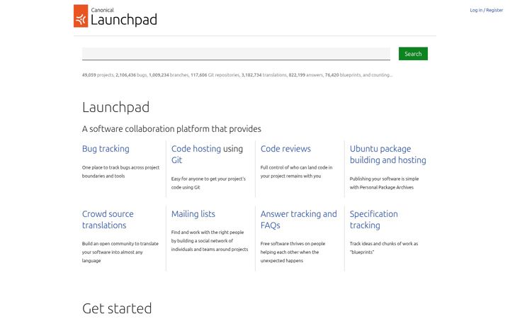 Skjámynd af launchpad.net