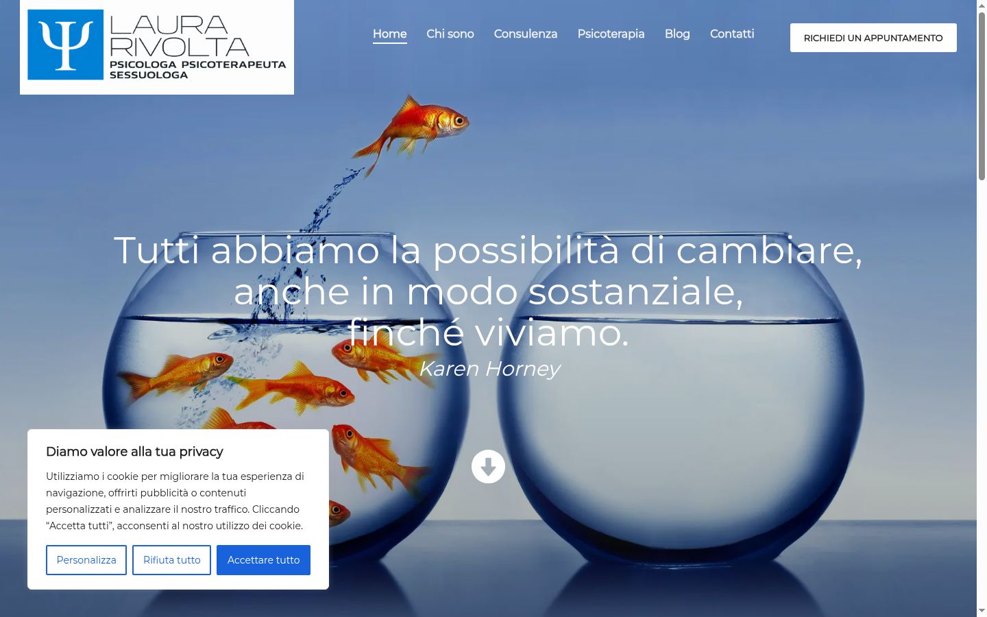 Screenshot del banner di consenso mostrato prima di qualsiasi interazione
