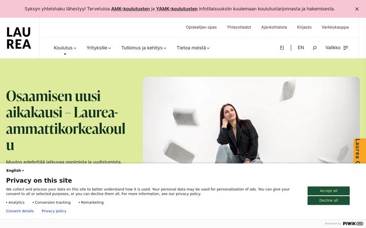 Screenshot of laurea.fi