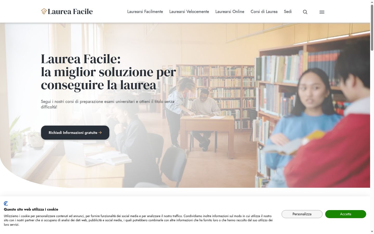 Screenshot del banner di consenso mostrato prima di qualsiasi interazione