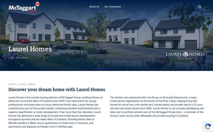 Screenshot of laurelhomes.co.uk