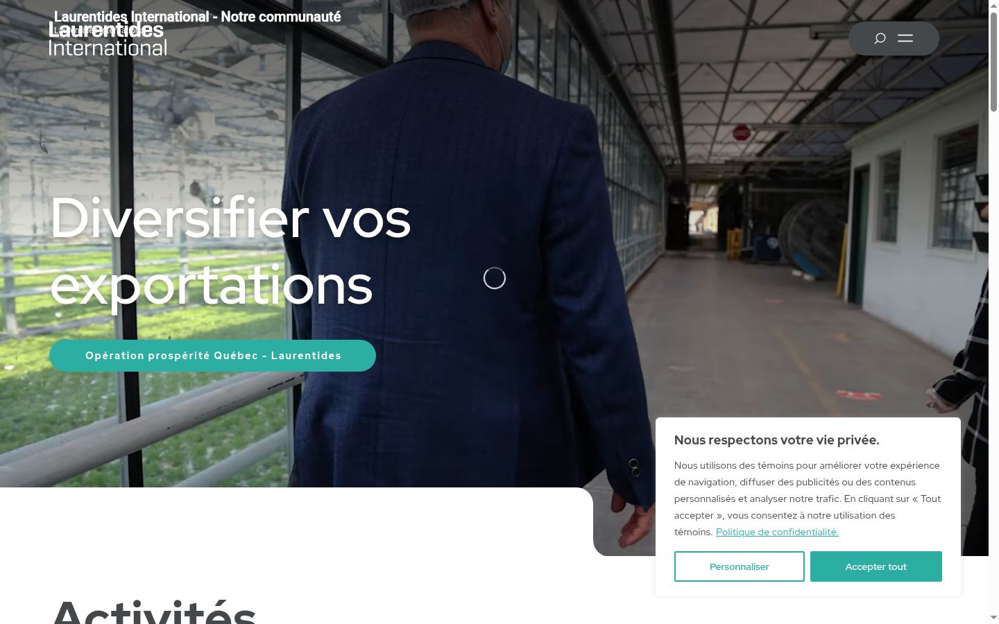Capture d'écran de la bannière de consentement affichée avant toute interaction