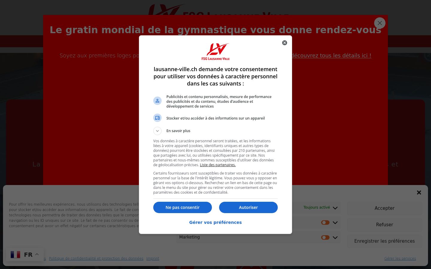 Capture d'écran de la bannière de consentement affichée avant toute interaction