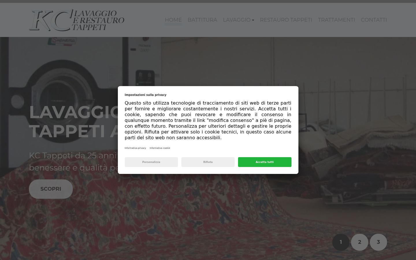 Screenshot del banner di consenso mostrato prima di qualsiasi interazione