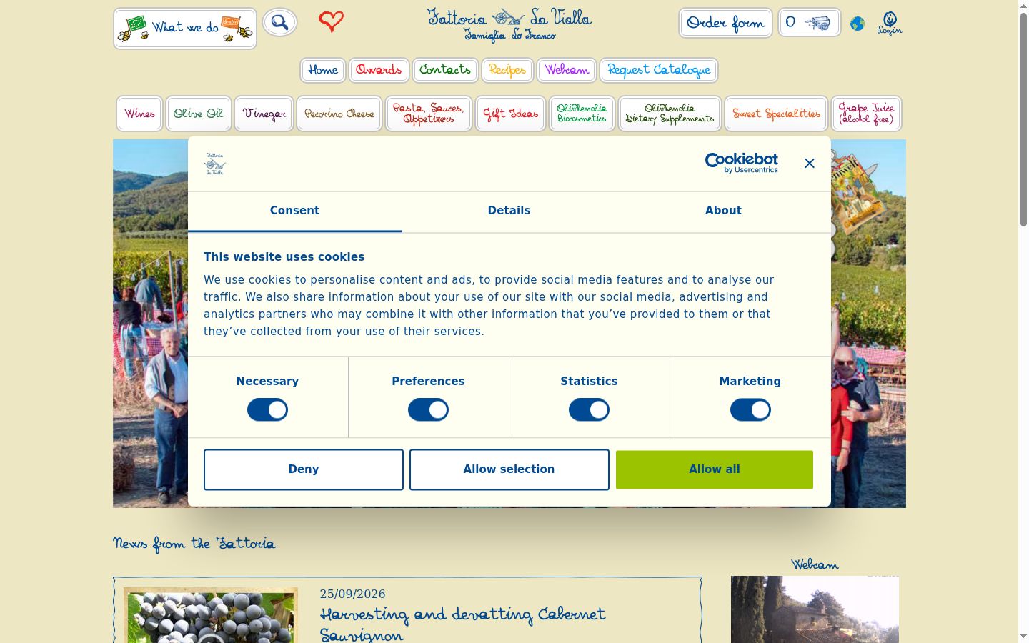 Screenshot del banner di consenso mostrato prima di qualsiasi interazione