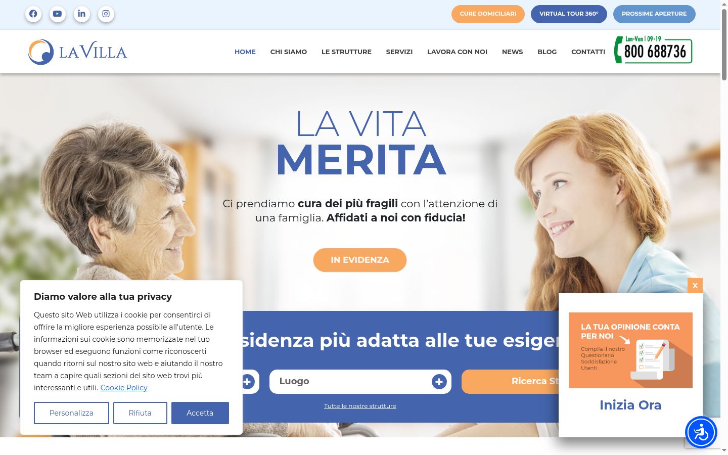 Screenshot del banner di consenso mostrato prima di qualsiasi interazione