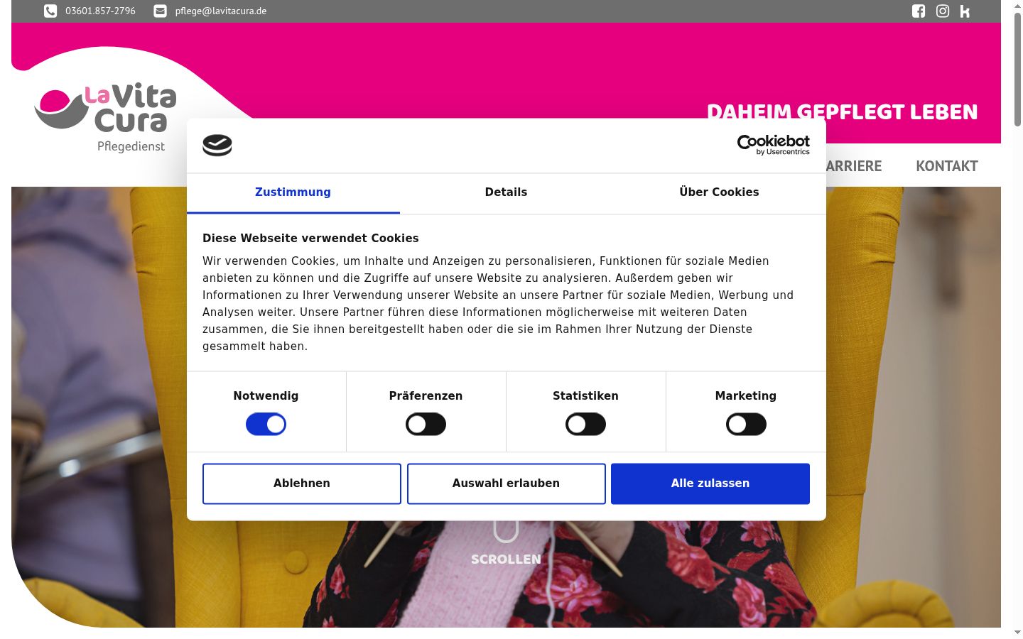 Captura de pantalla del banner de consentimiento mostrado antes de cualquier interacción