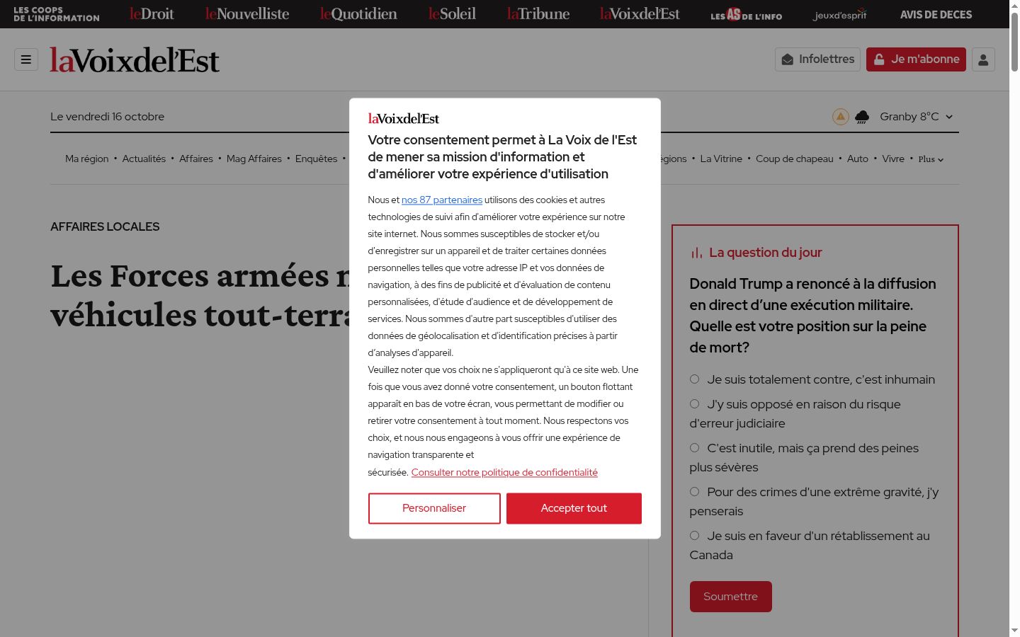 Kuvakaappaus suostumusbannerista, joka näytettiin ennen mitään vuorovaikutusta