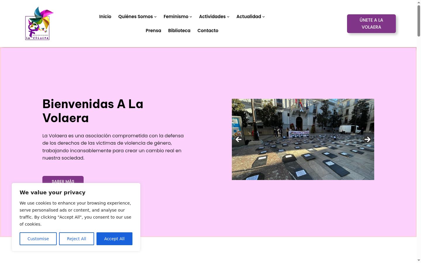 Captura de pantalla del banner de consentimiento mostrado antes de cualquier interacción