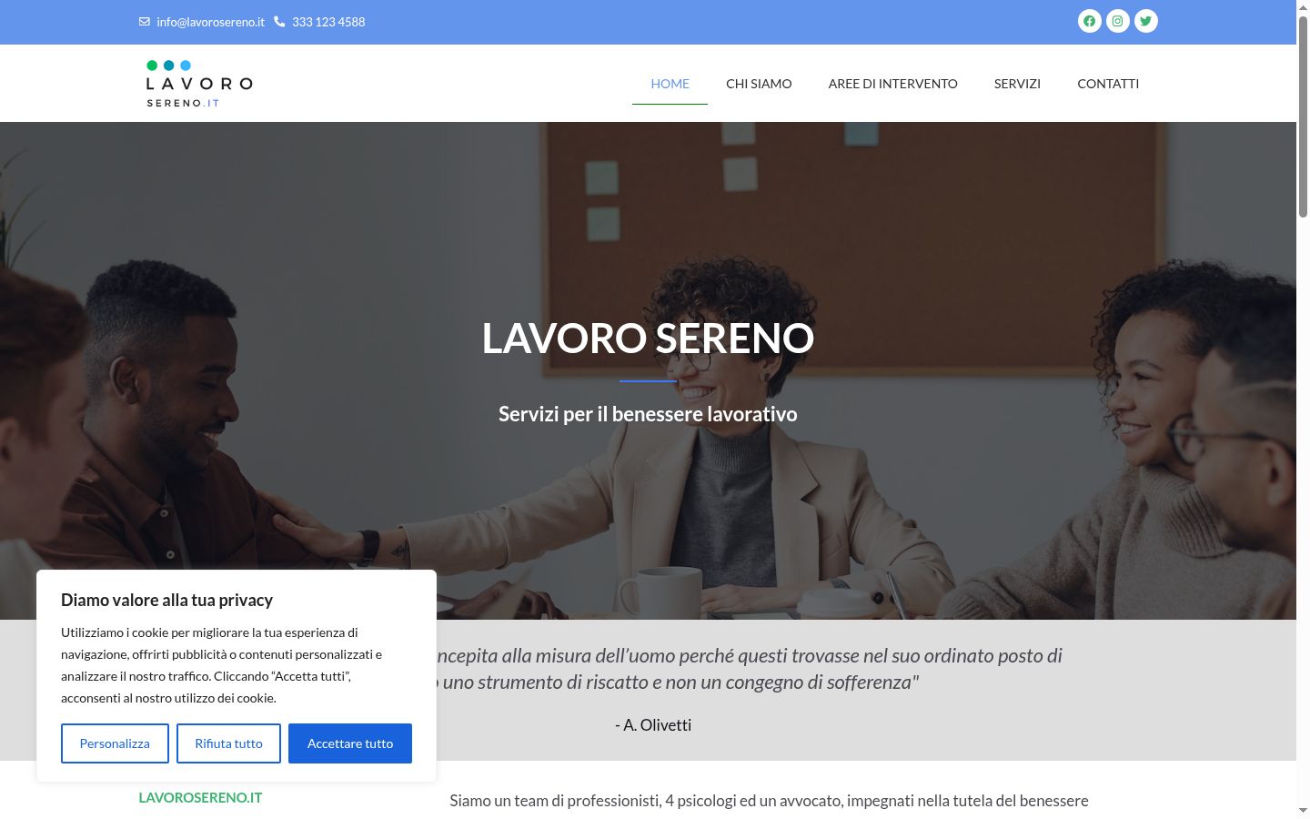 Screenshot del banner di consenso mostrato prima di qualsiasi interazione