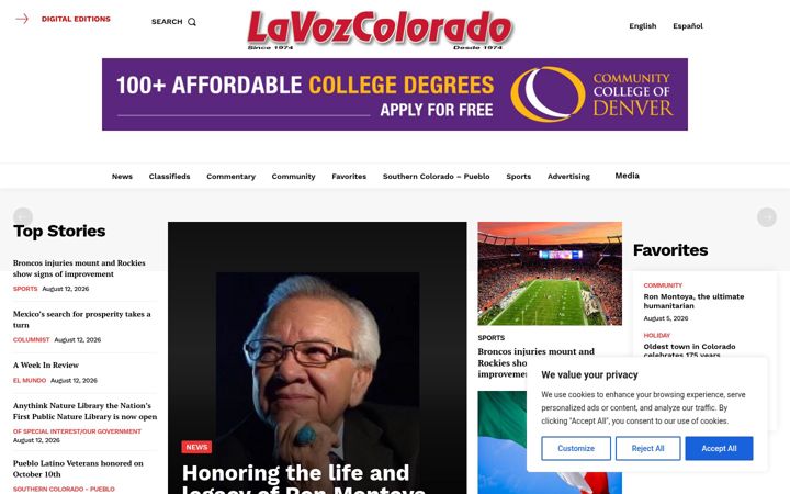 Screenshot of lavozcolorado.com