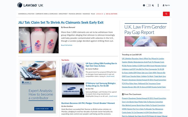 Screenshot of law360.co.uk