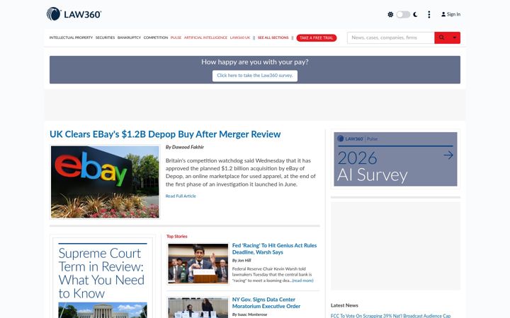 Екранна снимка на law360.com
