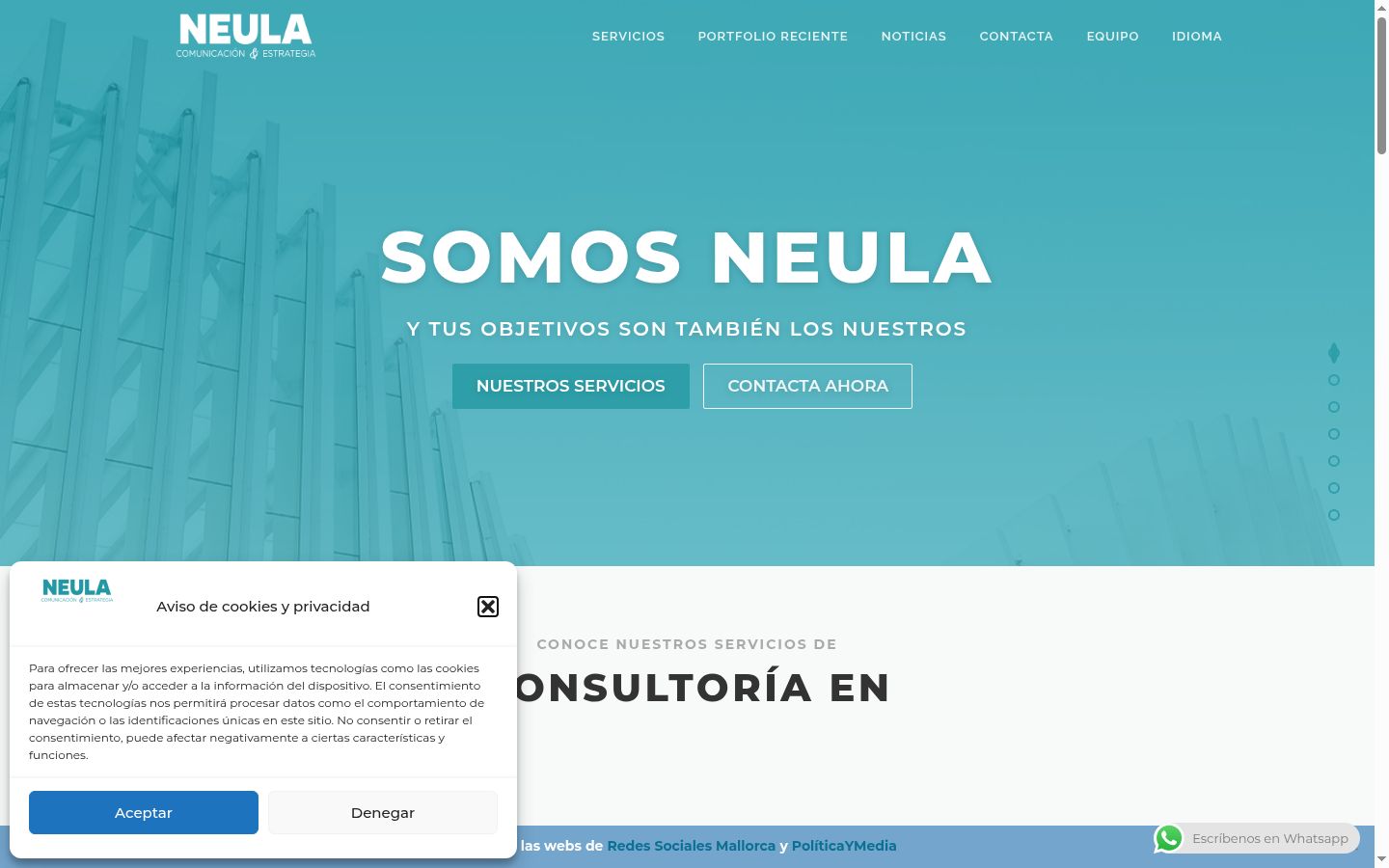 Captura de pantalla del banner de consentimiento mostrado antes de cualquier interacción