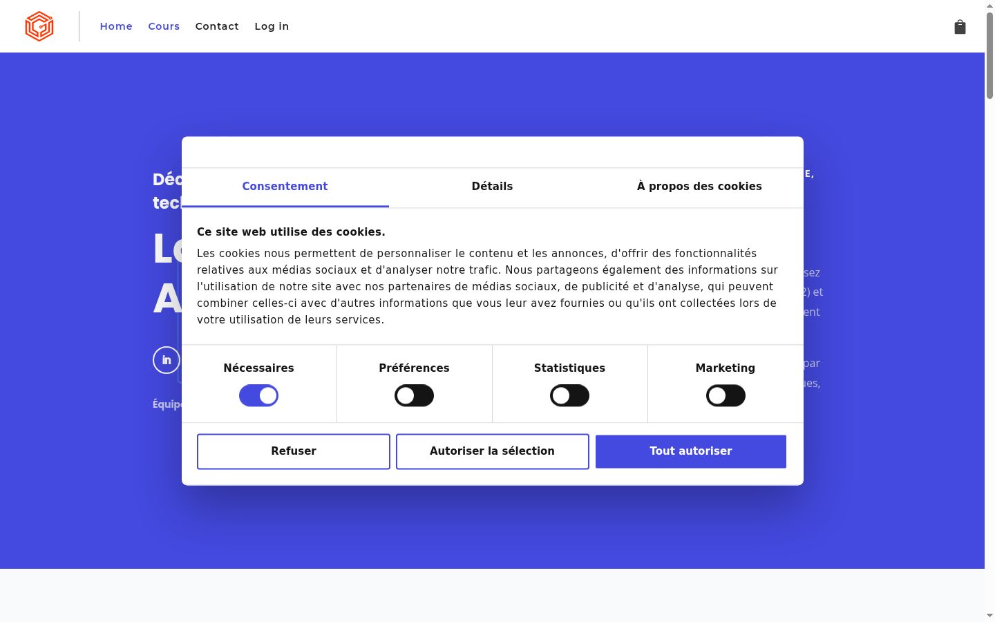 Captura de ecrã do banner de consentimento apresentado antes de qualquer interação