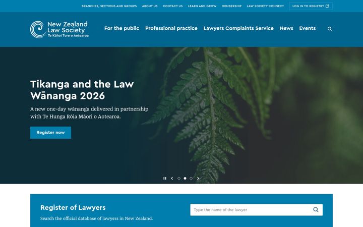 Skærmbillede af lawsociety.org.nz