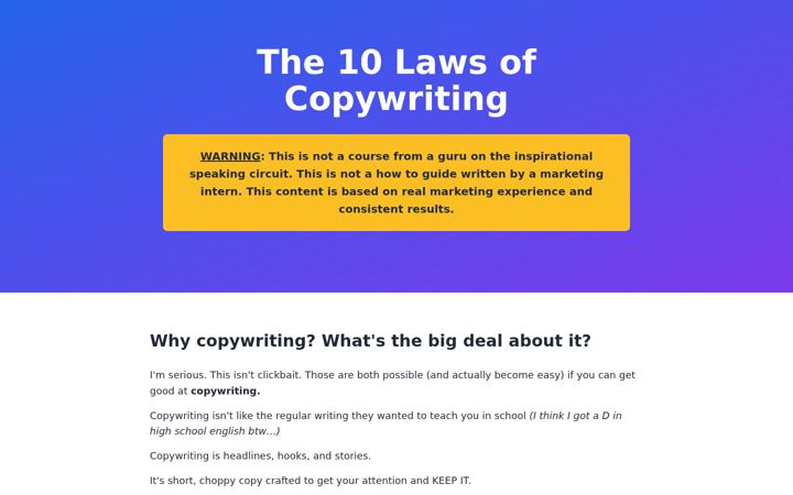 Screenshot of lawsofcopywriting.com