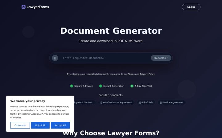 Screenshot of lawyerforms.com