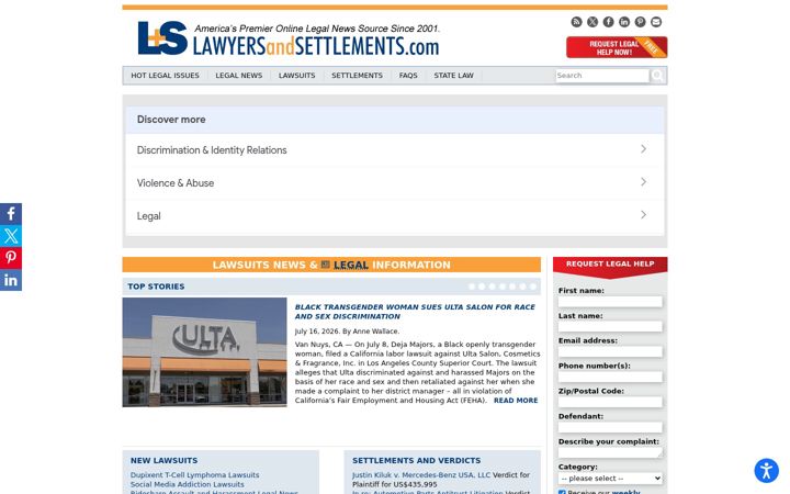 Screenshot of lawyersandsettlements.com