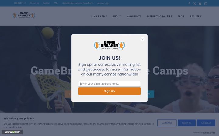 Screenshot of laxcamps.com