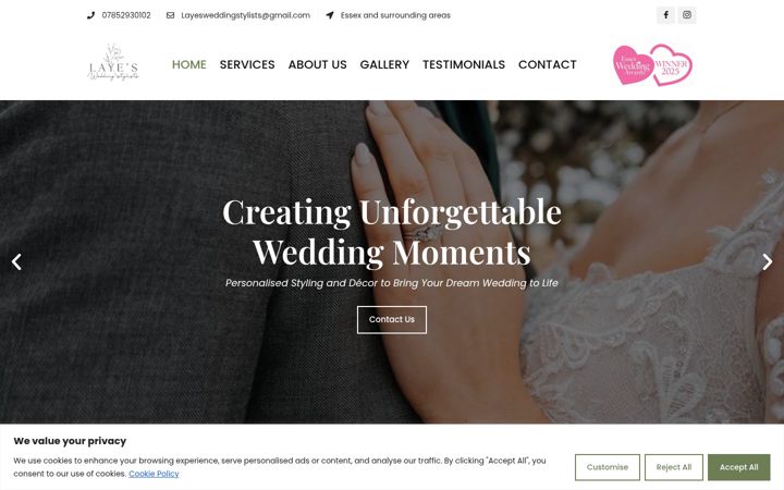 Screenshot of layesweddingstylists.co.uk