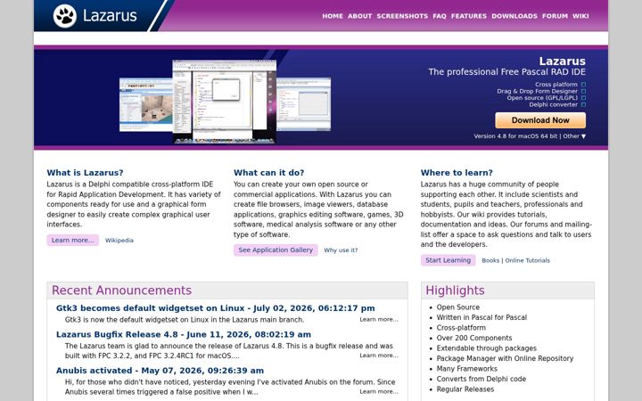 Screenshot of lazarus-ide.org