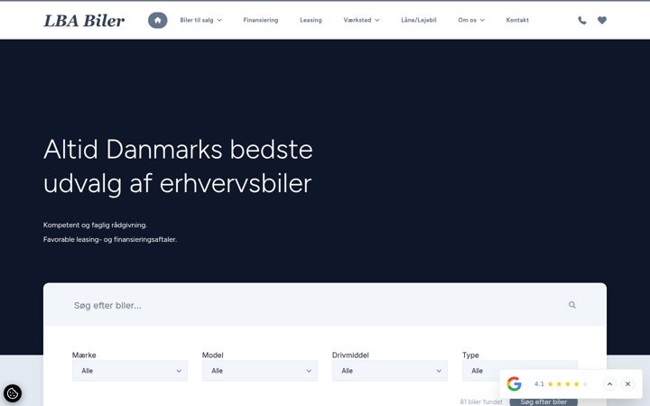 Screenshot of lba-biler.dk