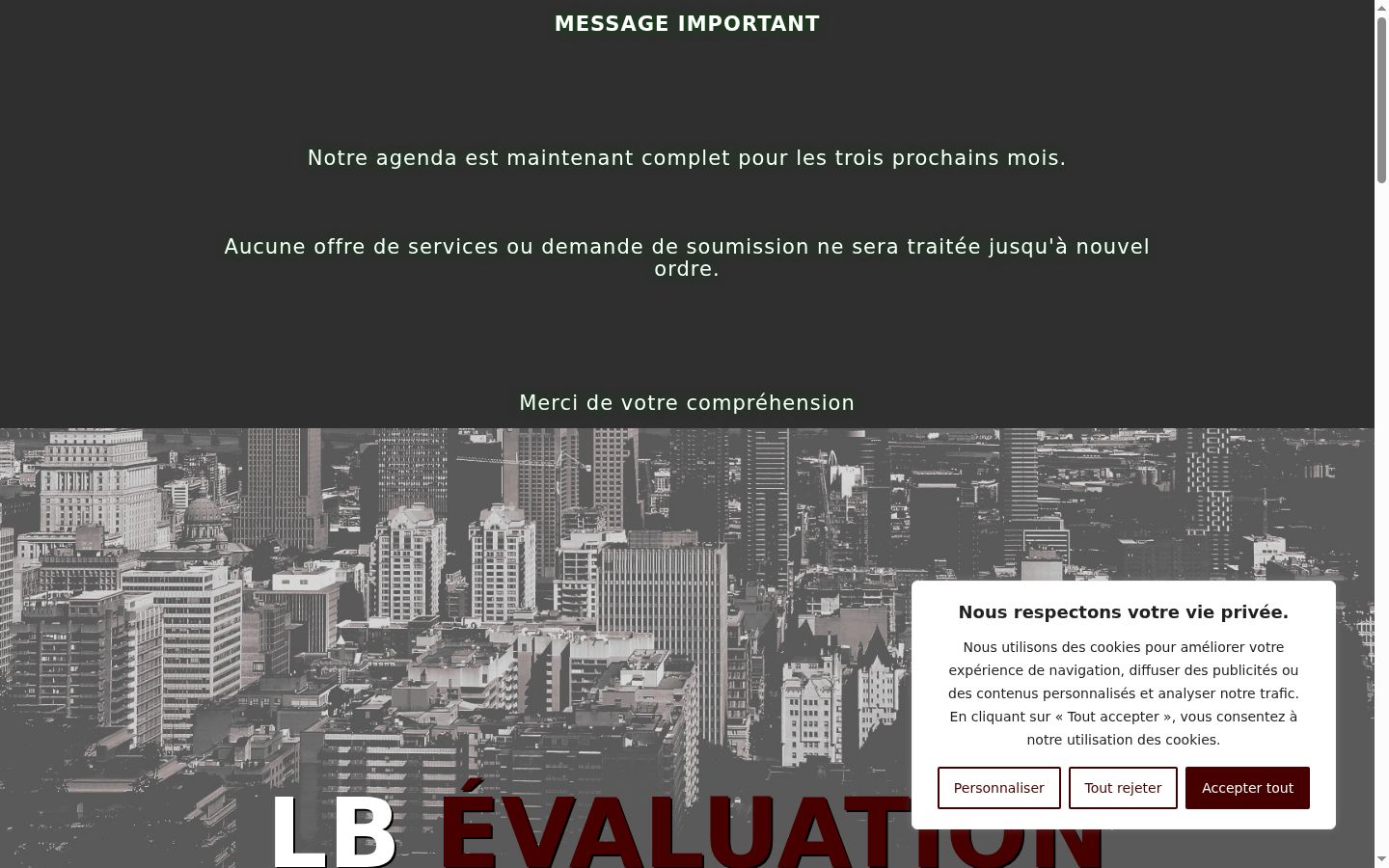Capture d'écran de la bannière de consentement affichée avant toute interaction