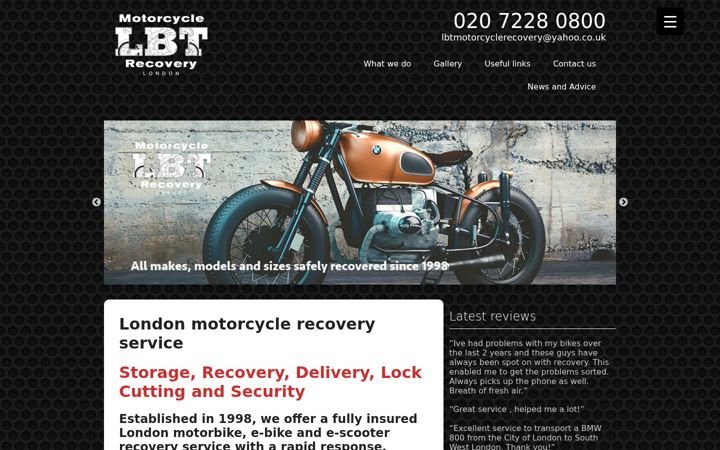 Screenshot of lbtmotorcyclerecovery.co.uk