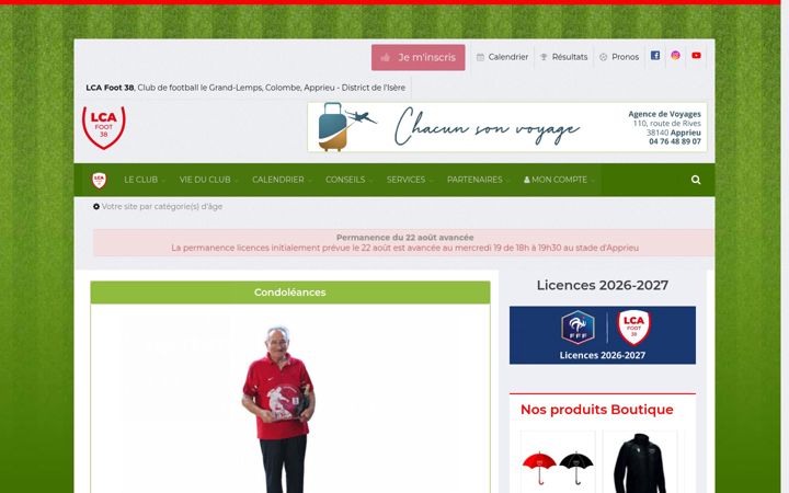 Screenshot of lca-foot38.fr