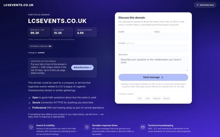 Screenshot of lcsevents.co.uk