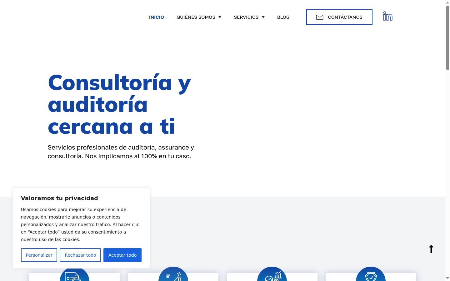 Captura de pantalla del banner de consentimiento mostrado antes de cualquier interacción